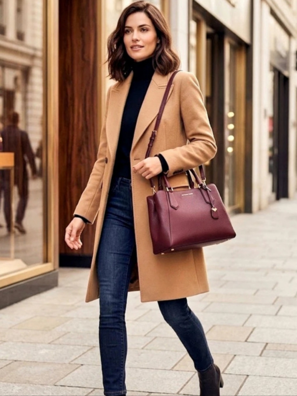Michael Kors Mercer Gallery Center Zip Tote Satchel Burgundy/Merlot